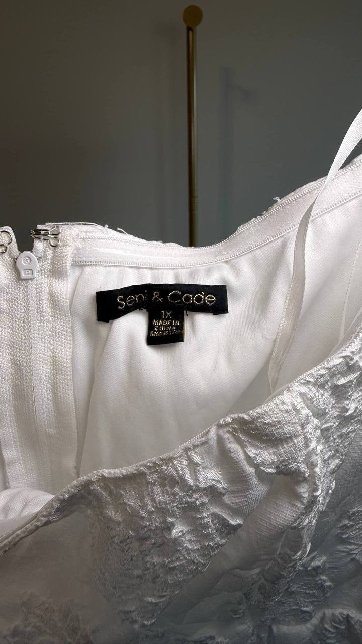 Seni & Cade Off‑Shoulder Jacquard Fit & Flare Dress White 1X NWT $89