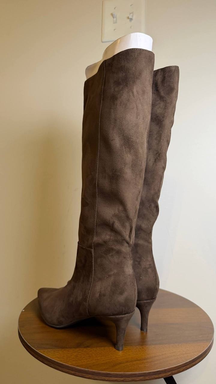 Marc Fisher Glint Boots 6M Dark Brown Textile Kitten Heel NIB msrp$179