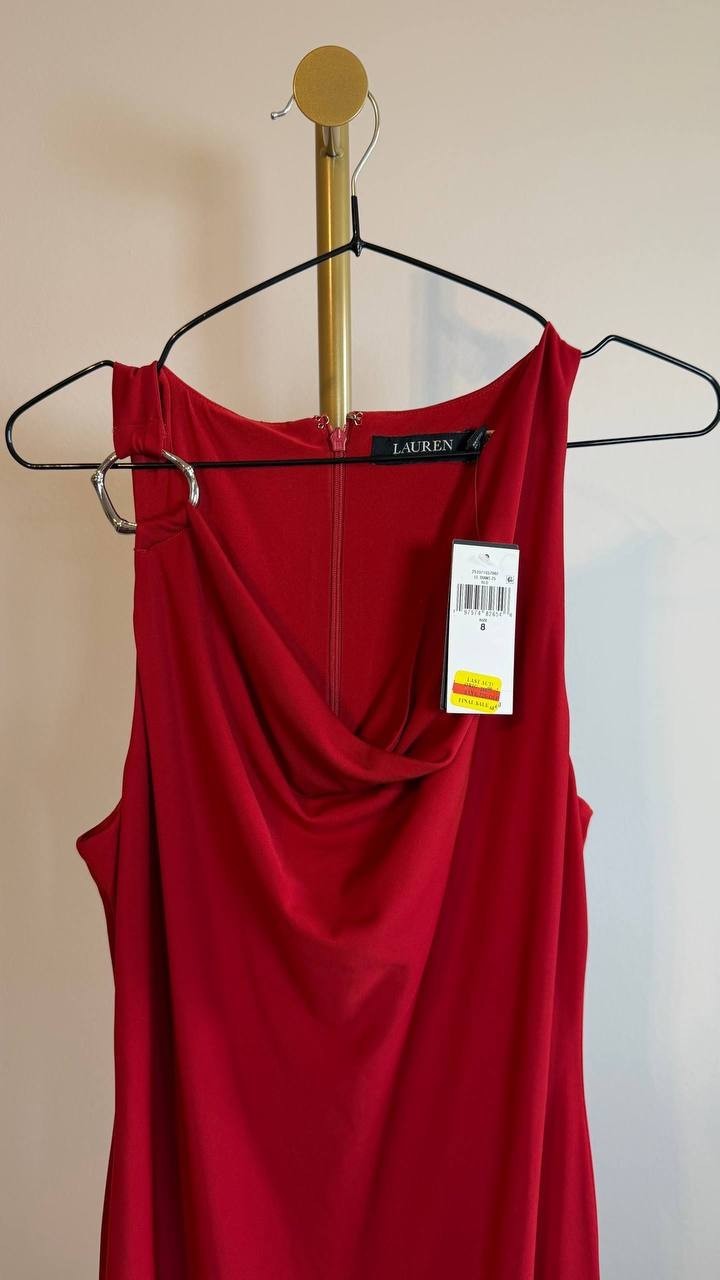 Lauren Ralph Lauren Ring-Trim Cowlneck Gown Red 8 NWT $245