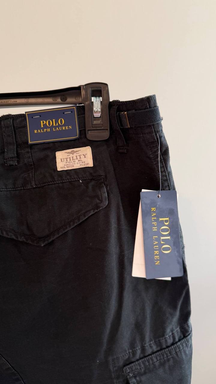 Polo Ralph Lauren Men’s Slub Canvas Slim Fit Cargo Trousers Black 44B/32 $238 NW