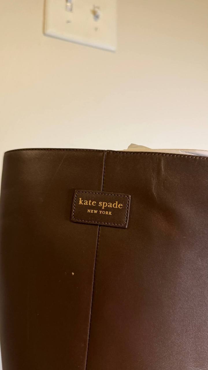 Kate Spade Aimee Tall Leather Boots Brown 6.5B Block Heel NWB $348