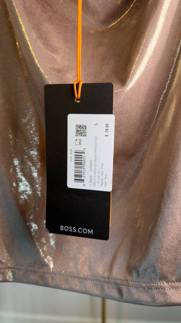 BOSS Orange Esarah Metallic Scoop‑Neck Tank Beige Overflow L NWT $79