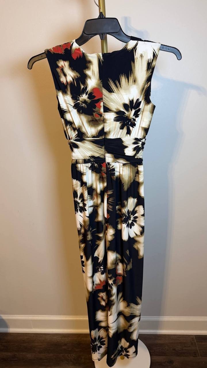 Anne Klein Petite Printed Twist-Front Maxi Dress Black Multi PXS NWT $119