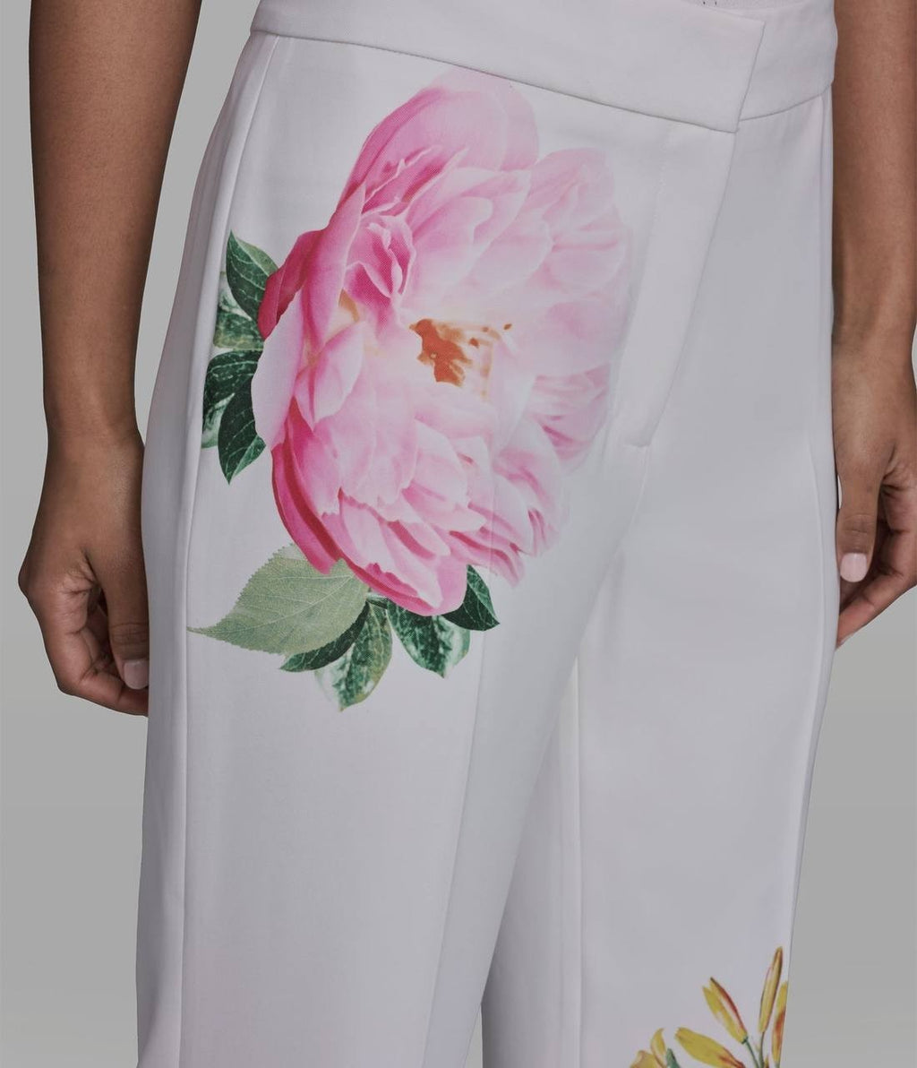 Karl Lagerfeld Mid-Rise Floral Straight-Leg Pant Soft White Multi 8 NWT $139