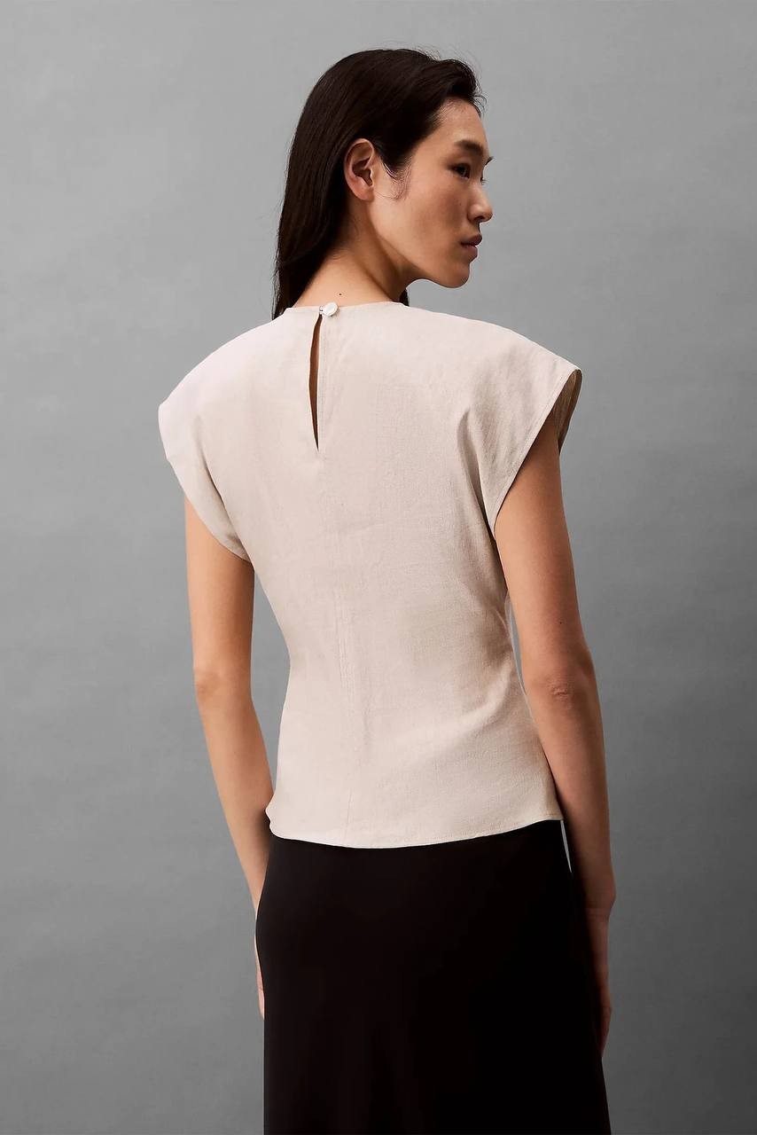 Calvin Klein Stretch Linen Top Cream XS NWT $99