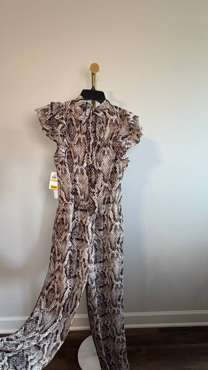 1.STATE Flutter Sleeve Printed Mock Neck Jumpsuit Birch Multi S NWT $119