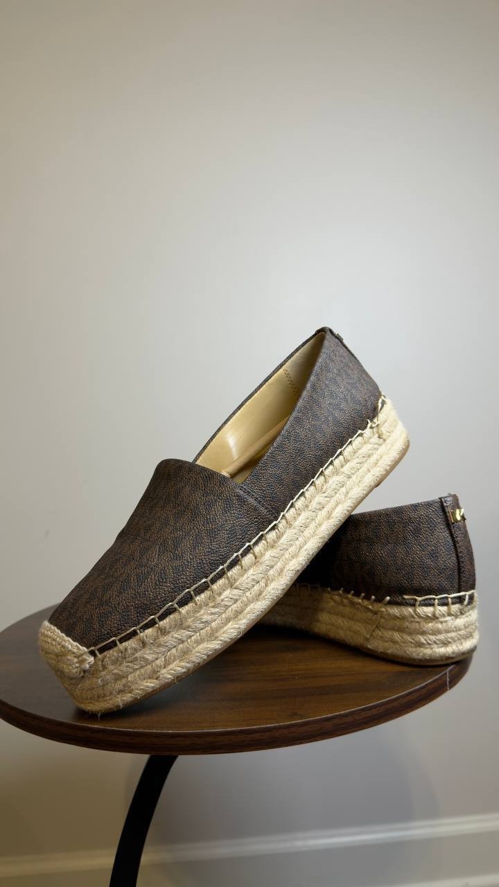 Michael Michael Kors Espadrille Flats Brown Logo 9.5 M New $99.50