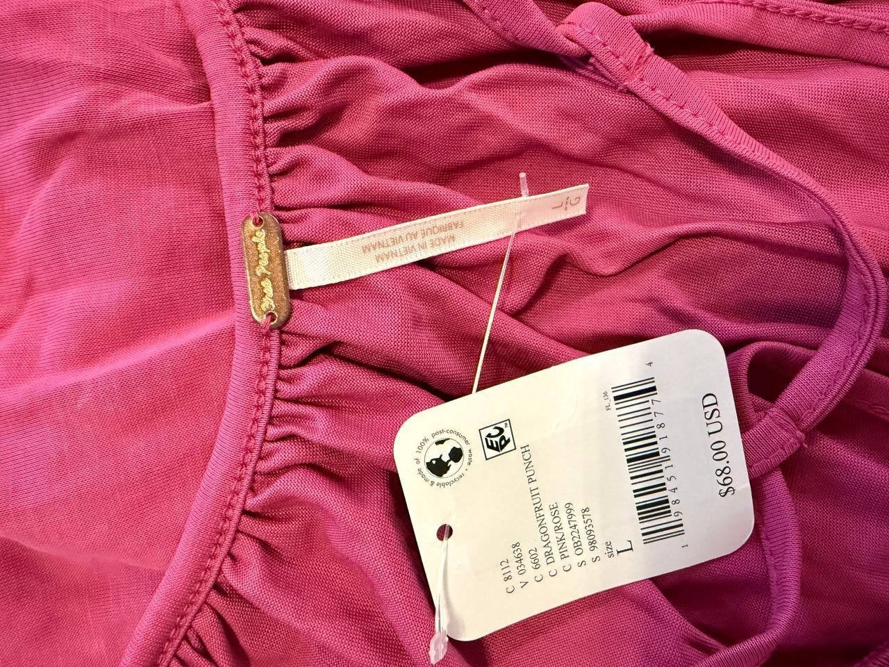 Free People Trixie Rib Jersey Tunic Top –Pink– Size L – NWT – $68