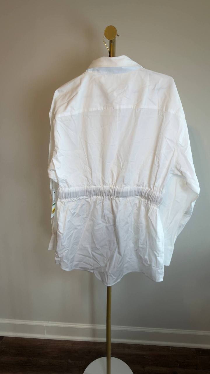 DKNY Cotton Belted Button‑Front Shirt White L NWT $119