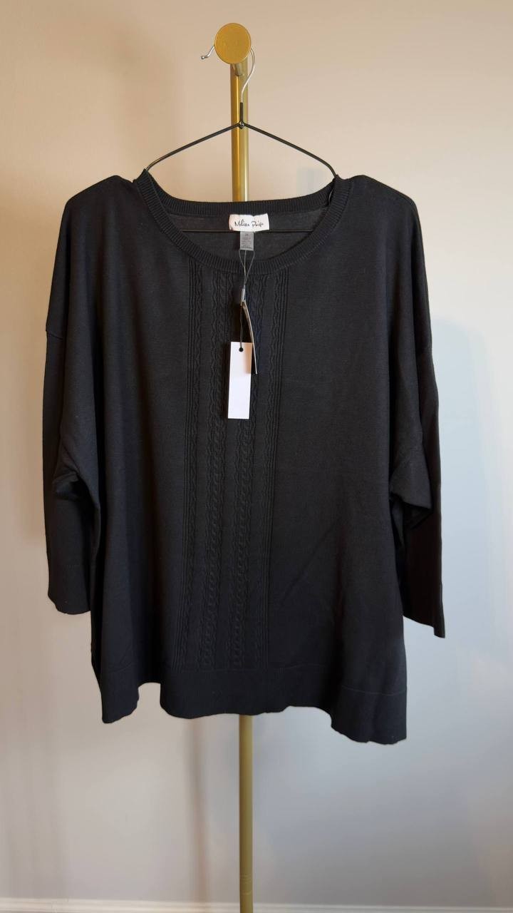 Melissa Paige Lace Front Crewneck Top Black 2X NWT $51.50