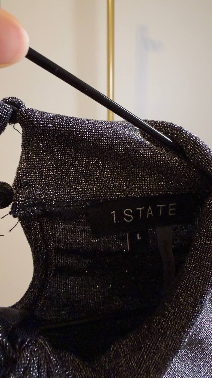 1.STATE Sugarcoated Metallic High‑Neck Sleeveless Top Rich Black L NWT $59