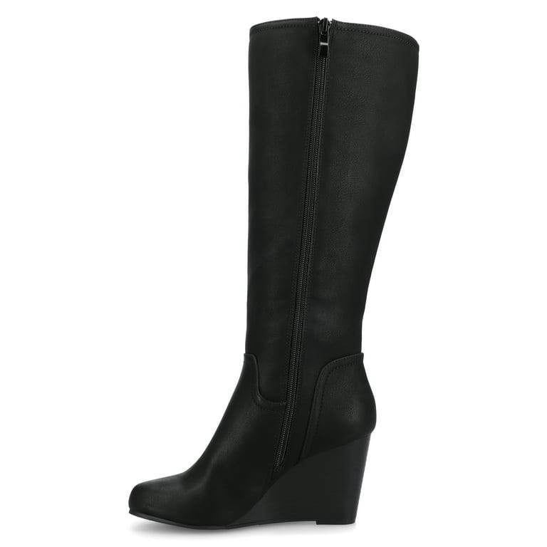 Journee Langly Wedge Knee‑High Boots – Size 8 – Faux Leather–New in Box(Damaged)