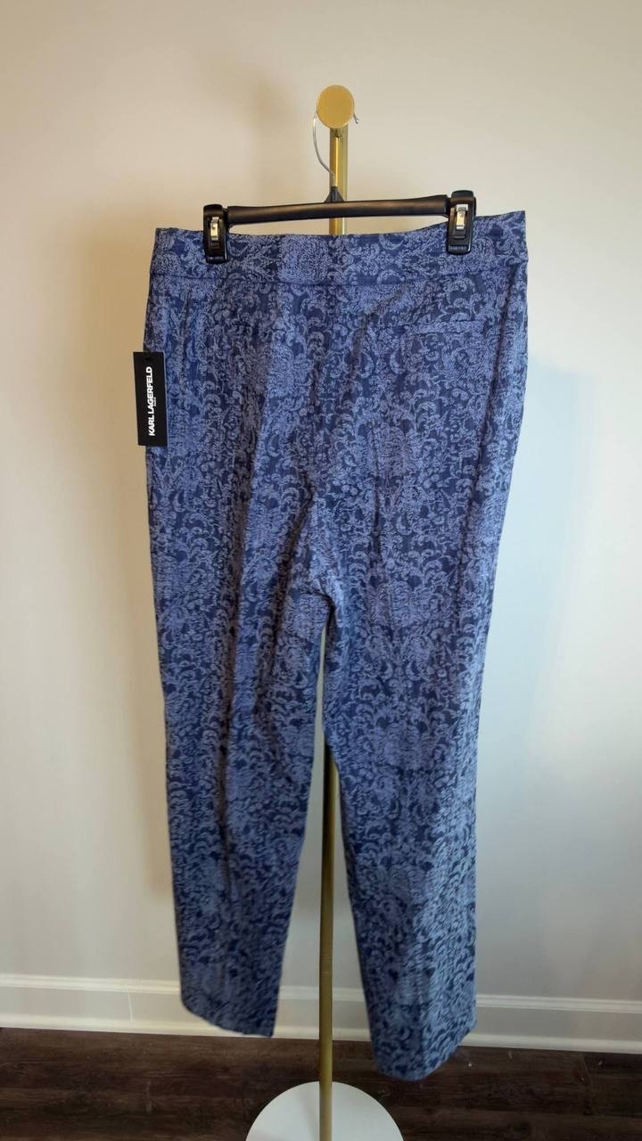 Karl Lagerfeld Paris Printed Wide‑Leg Denim Pants Medium Wash 10 NWT $139