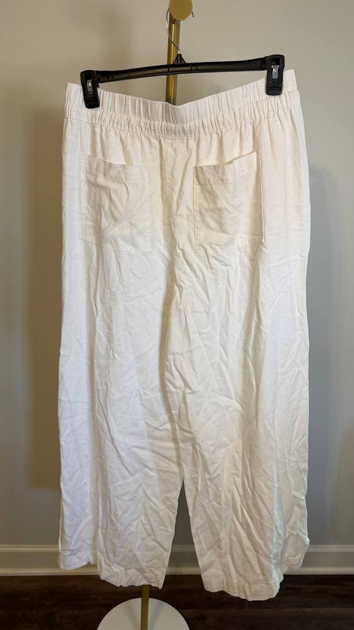 DKNY Linen-Blend Drawstring Wide-Leg Pants Light white L $89 NWT
