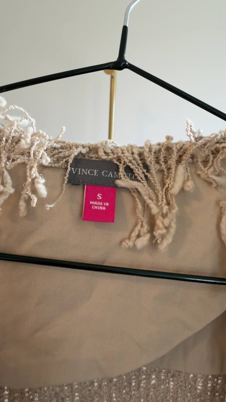Vince Camuto Fringe Cropped Pull‑On Jacket Camel S NWT $149