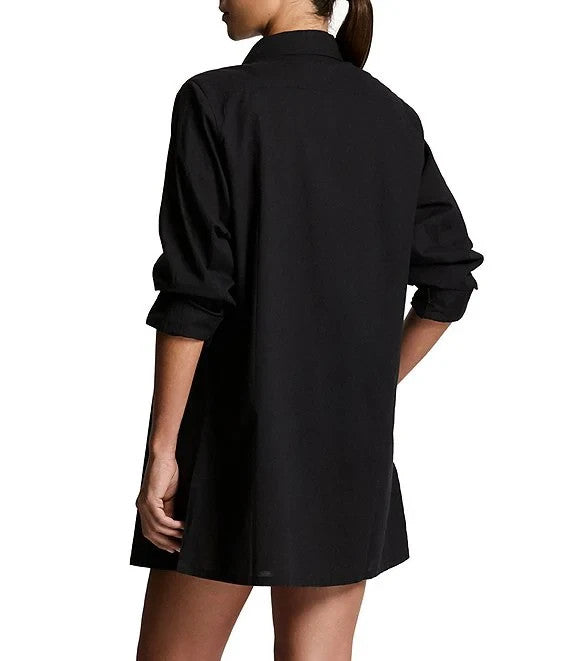 Lauren Ralph Lauren Cotton Voile Logo Shirt Cover-Up Black S NWT $130