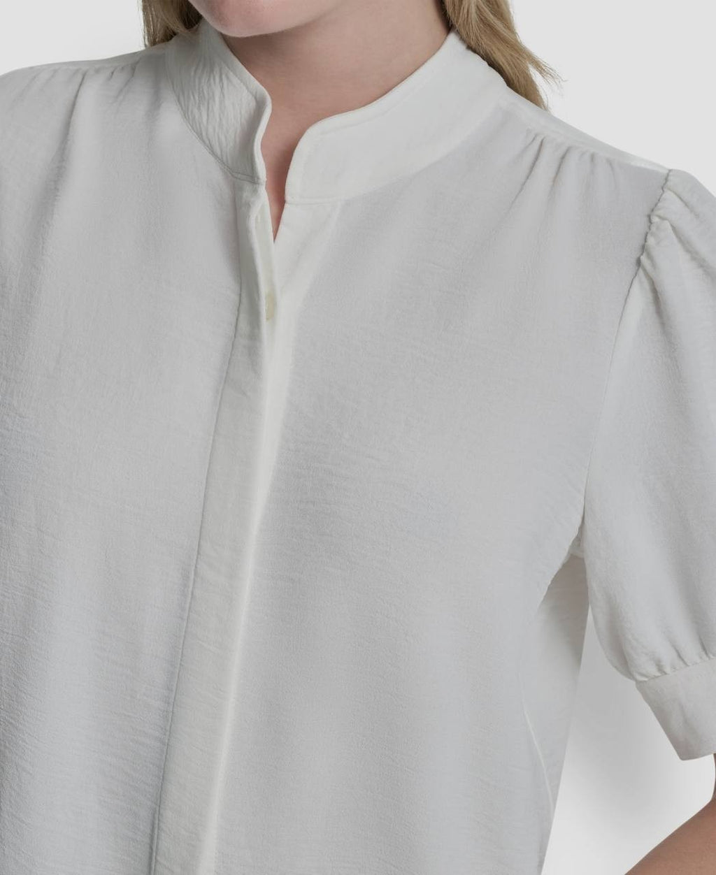 DKNY Bell-Sleeve Mandarin Collar Textured Blouse Ivory XL NWT $59