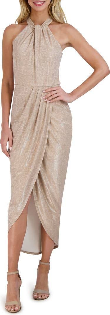 Julia Jordan Metallic Halter Neck Maxi Dress Size 6 NWT Elegant Party Wear