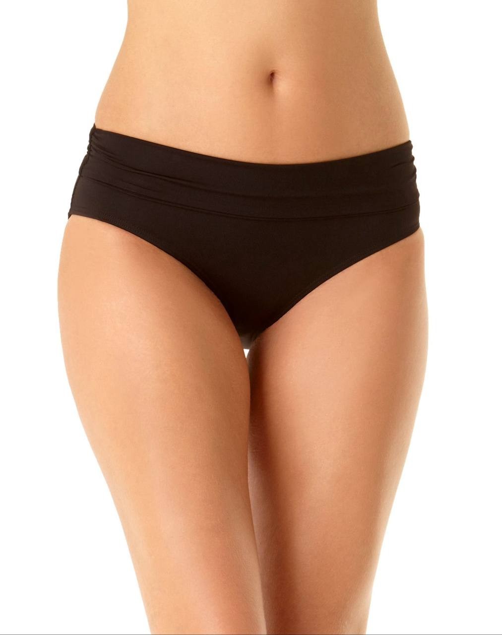 Anne Cole Convertible High Waist Shirred Swim Bottom Black L NWT $56