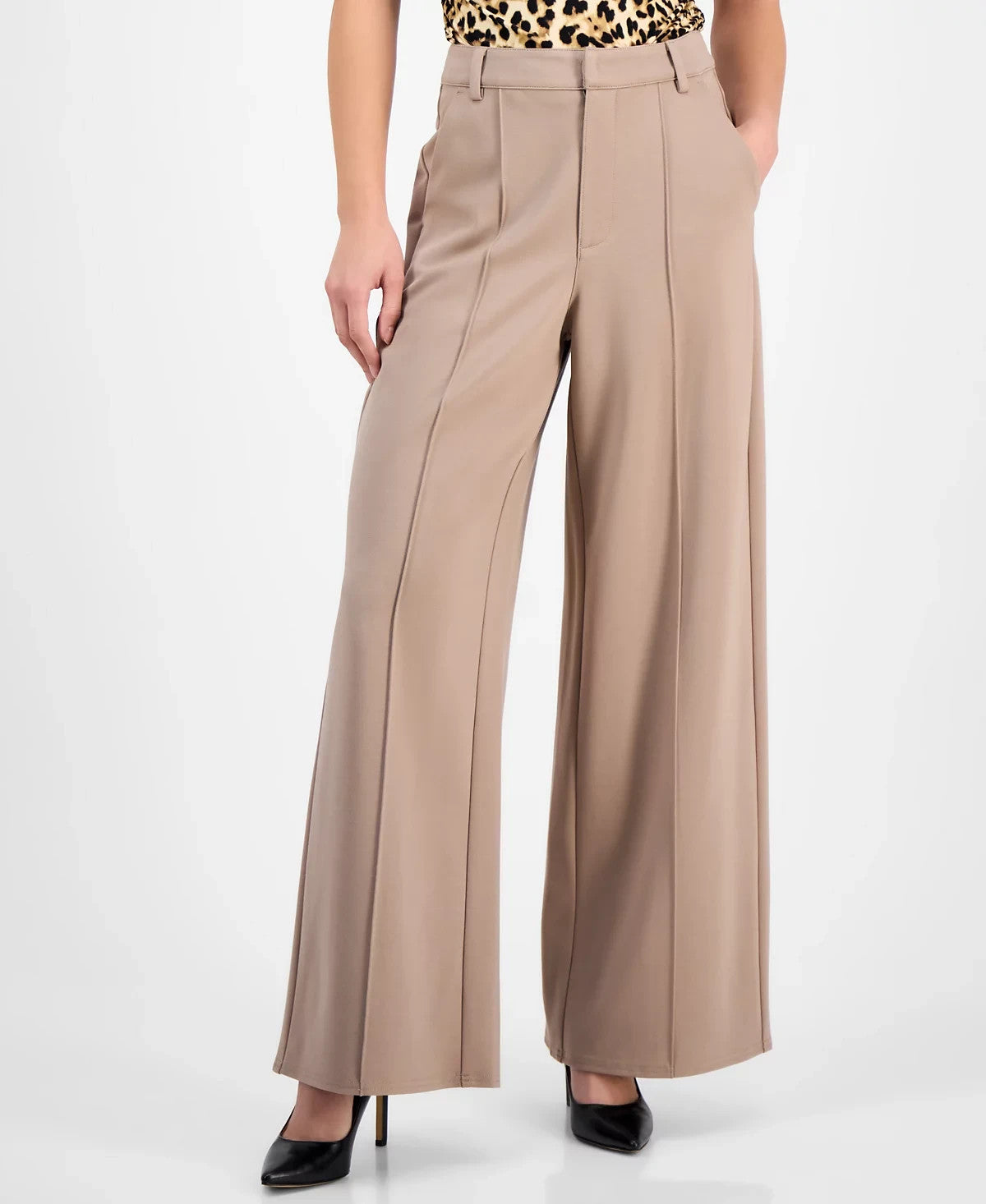 Bar III Petite Seamed Wide-Leg Ponté Pants Warm Ginger PM New With Tags