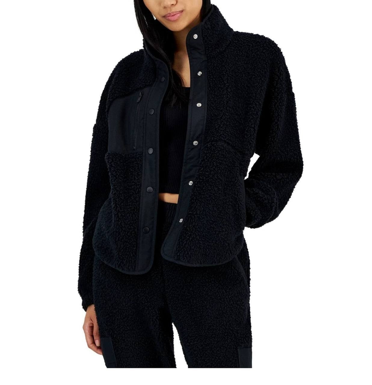 Hippie Rose Sherpa Shacket Snap Front Black Juniors M NWT Cozy Jacket Style