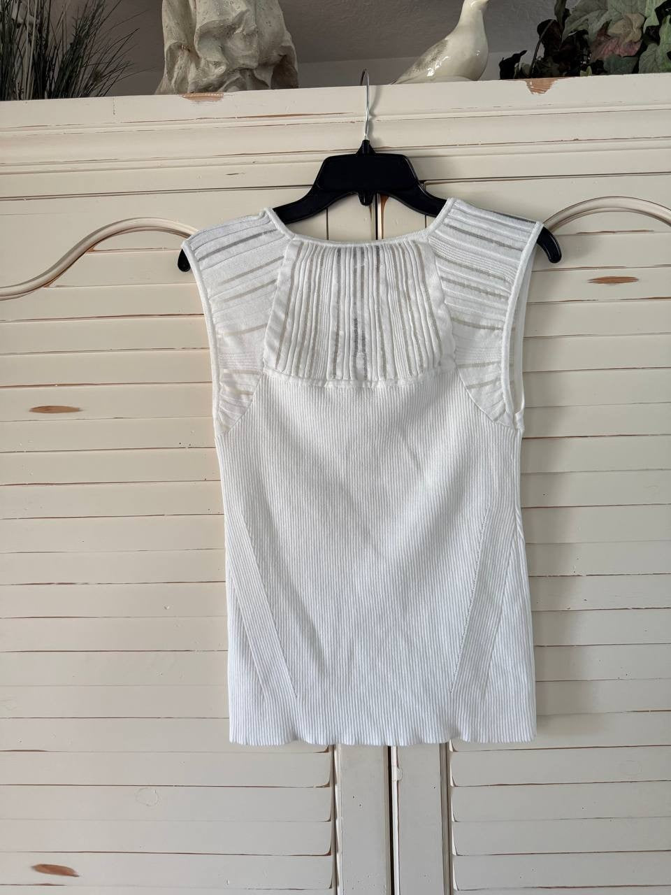 DKNY Ivory Knit Illusion Sleeveless Top – Size L – NWT