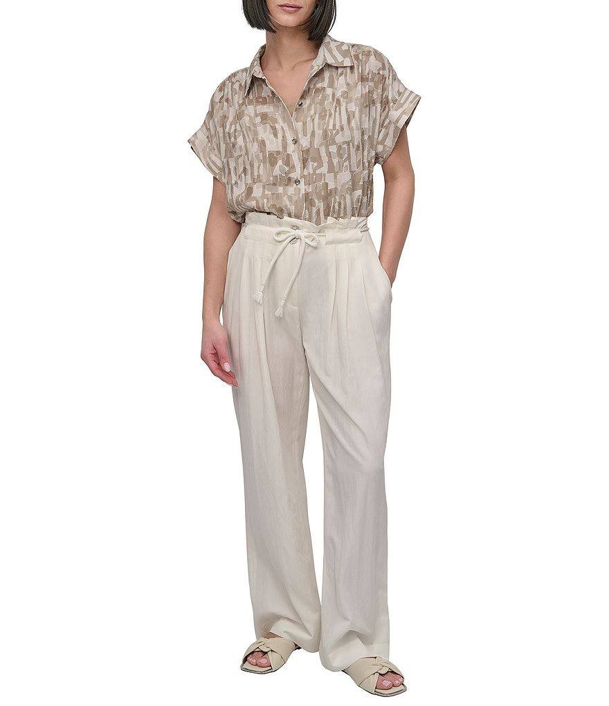 DKNY Ivory Wide-Leg Pants Size 6 NWT - Belt Tie Missing, Pleated Front