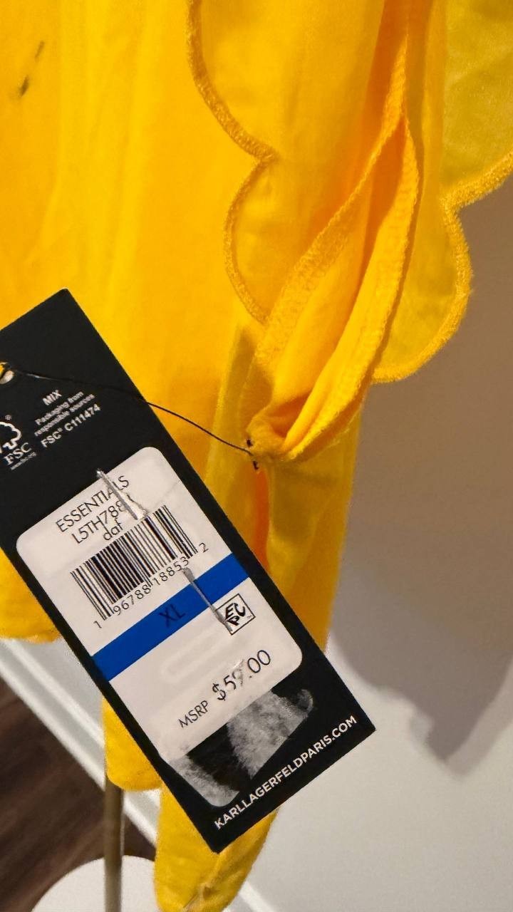 Karl Lagerfeld Blouse Ruffle Sleeveless Polyester Yellow 1XL NWT