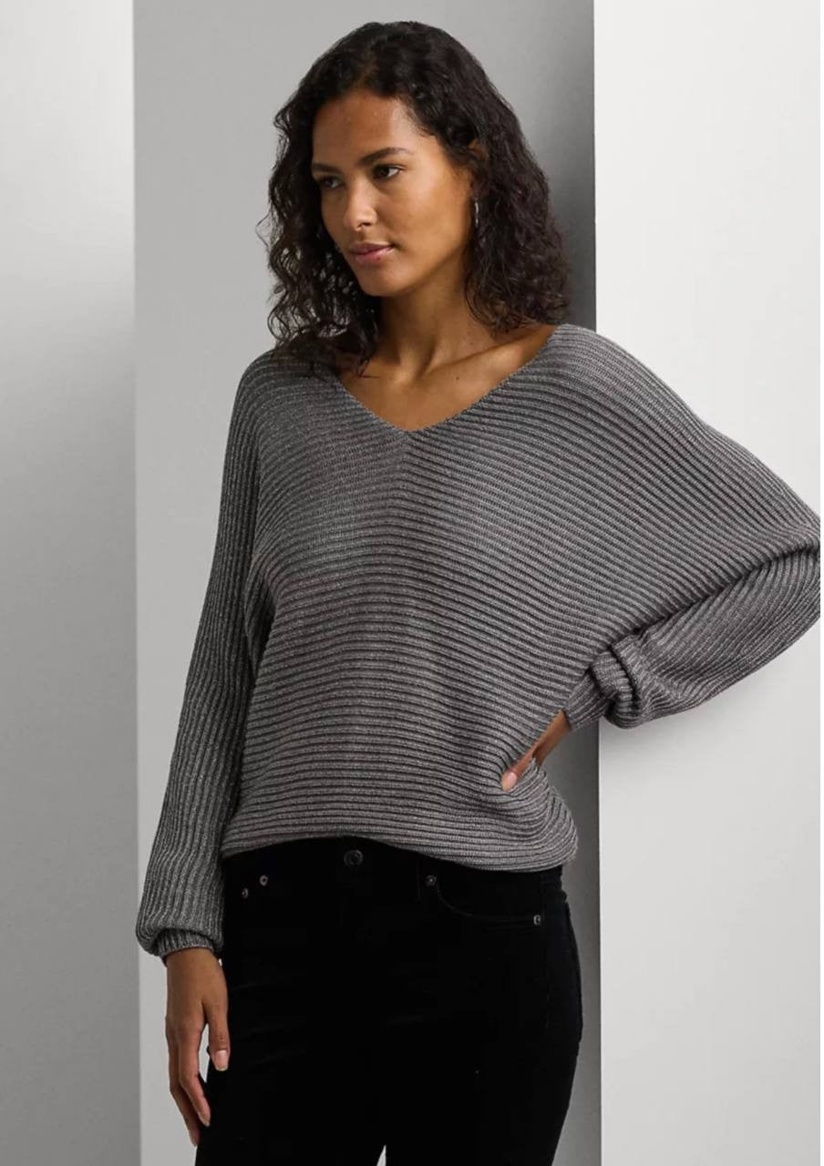 Lauren Ralph Lauren Rib Knit Dolman Sleeve Sweater Deco Pewter M NWT $125