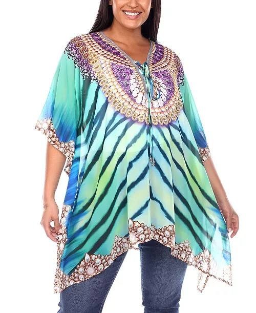 White Mark Plus Size Short Caftan Tie-Up Neckline Green Size L NWT $52