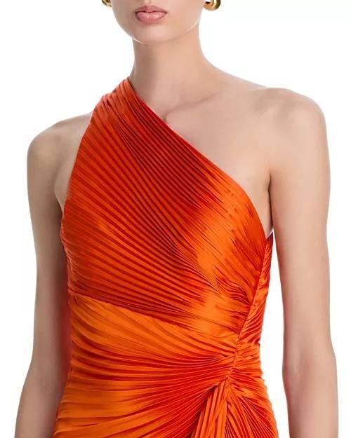 A.L.C. Lara Asymmetric Pleated One‑Shoulder Dress Persimmon 12 NWT $695