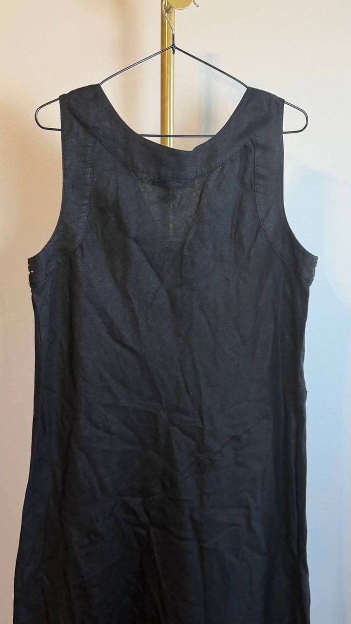 DKNY Stud Detail Linen Midi Dress Black Size M NWT $139