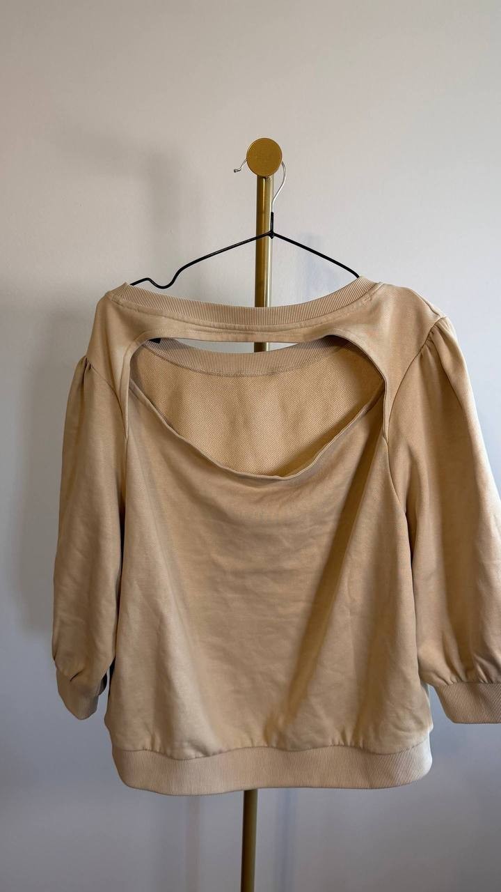 BOSS Women’s Logo Cotton Sweatshirt Neutrals Beige XL $196 NWOT
