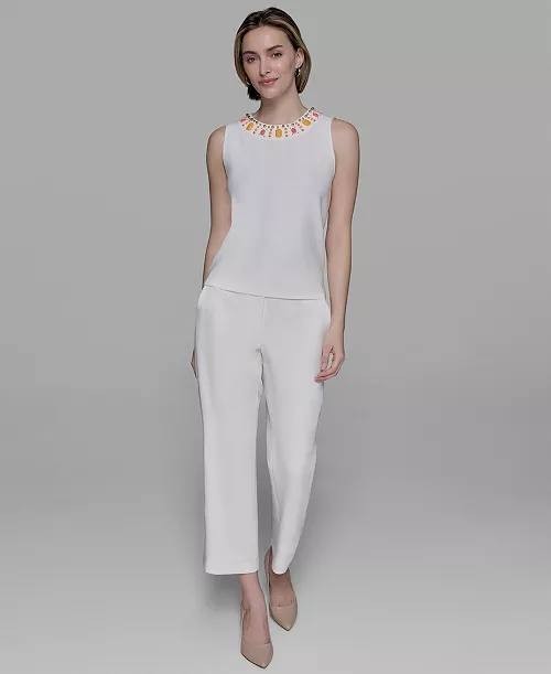 Karl Lagerfeld Paris Embellished Sleeveless Top White XL NWT $99