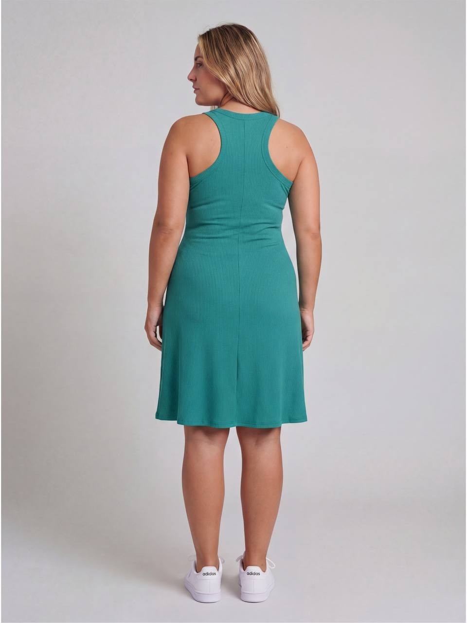 24Seven Comfort Curvy Ribbed Knit Scoop Neck A‑Line Midi Dress Jade 1X NWT $43