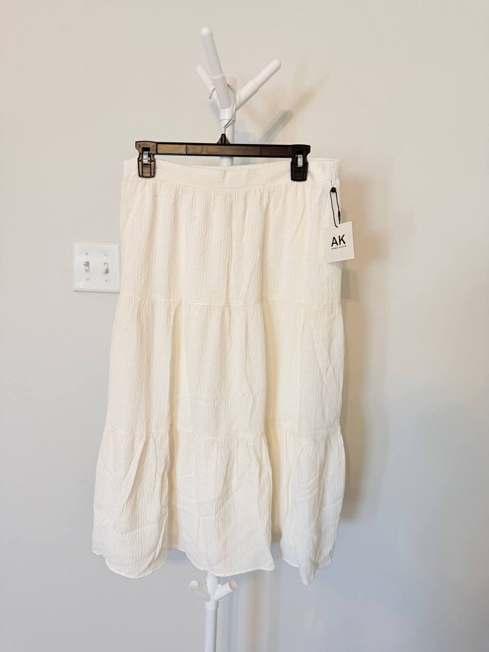 Anne Klein Petite Textured Three‑Tiered Pull‑On Midi Skirt – Size L – NWT – $59