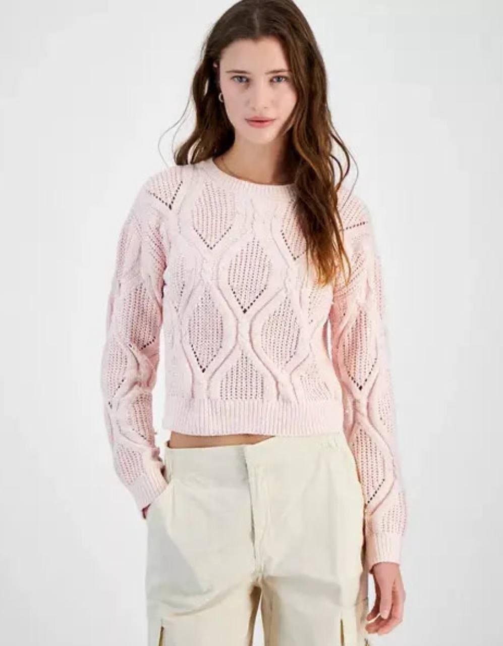 Planet Heart Pink Knit Soft Sweater - Women's S Crew Neck Long Sleeve NWT