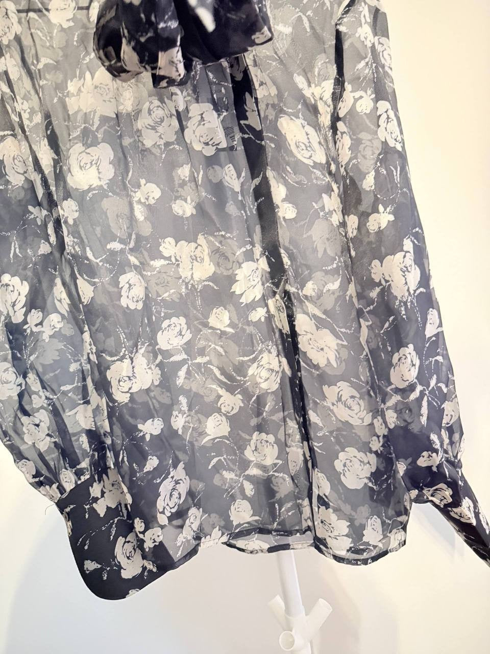 Gratia Sheer Floral Bow-Tie Blouse – Size S – NWT