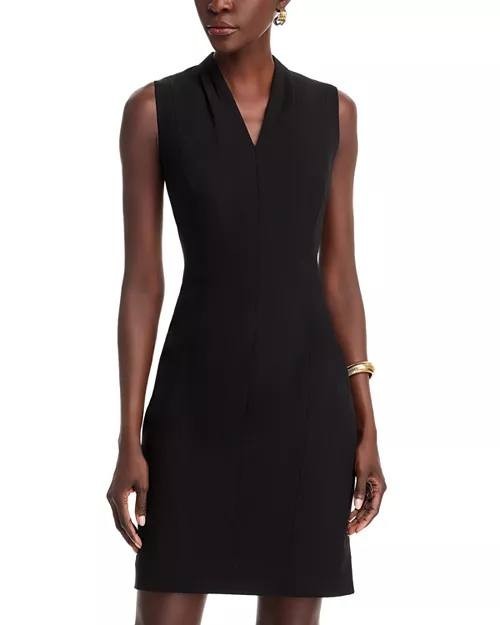 T Tahari Tonya Pleated Sleeveless V‑Neck Sheath Dress Black 12 NWT $118