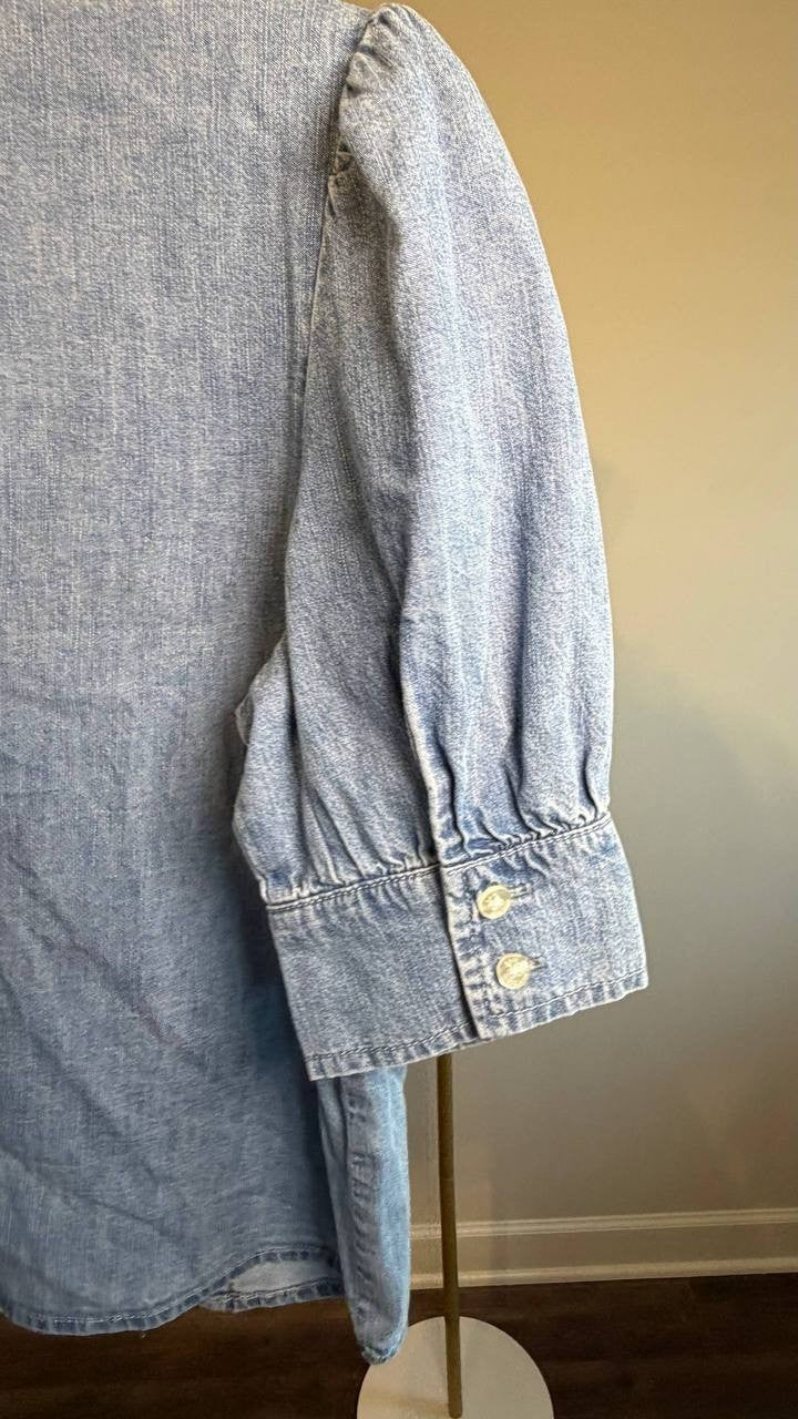 Sam Edelman Alice Ruffled Button‑Down Top Blue XS NWT $119