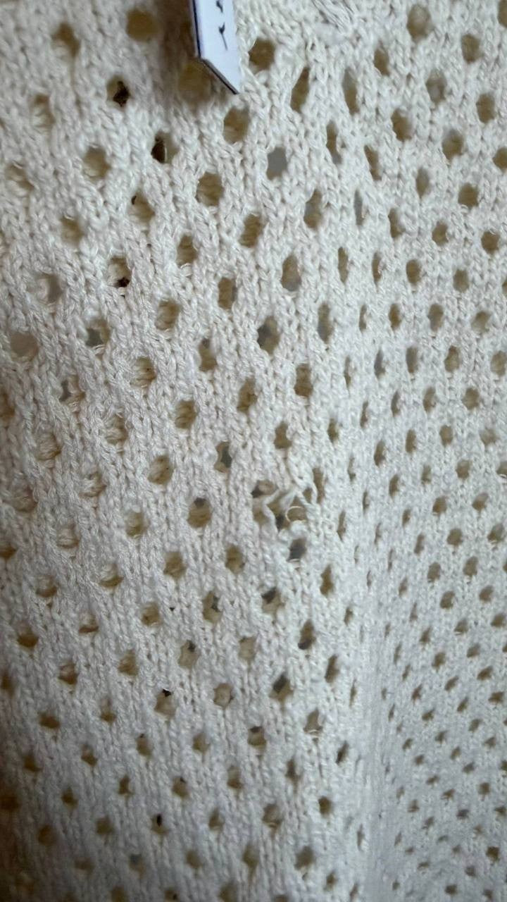 Sanctuary Women’s Airy Openwork Sweater White Macrame V‑Neck Size XL NWT damage