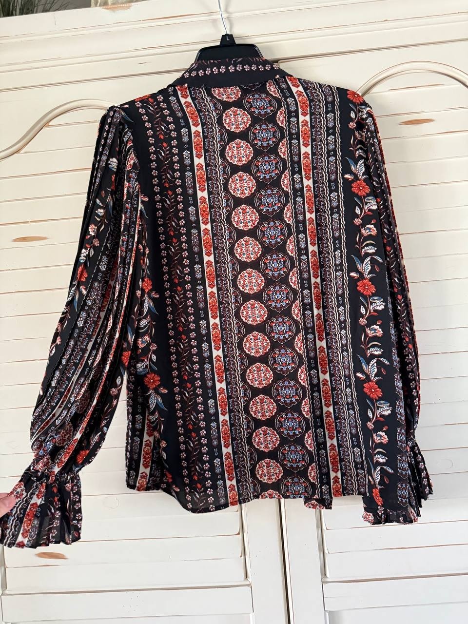 T Tahari Floral Striped Blouse S/P Petite, Round Neck, Short Sleeve, Office