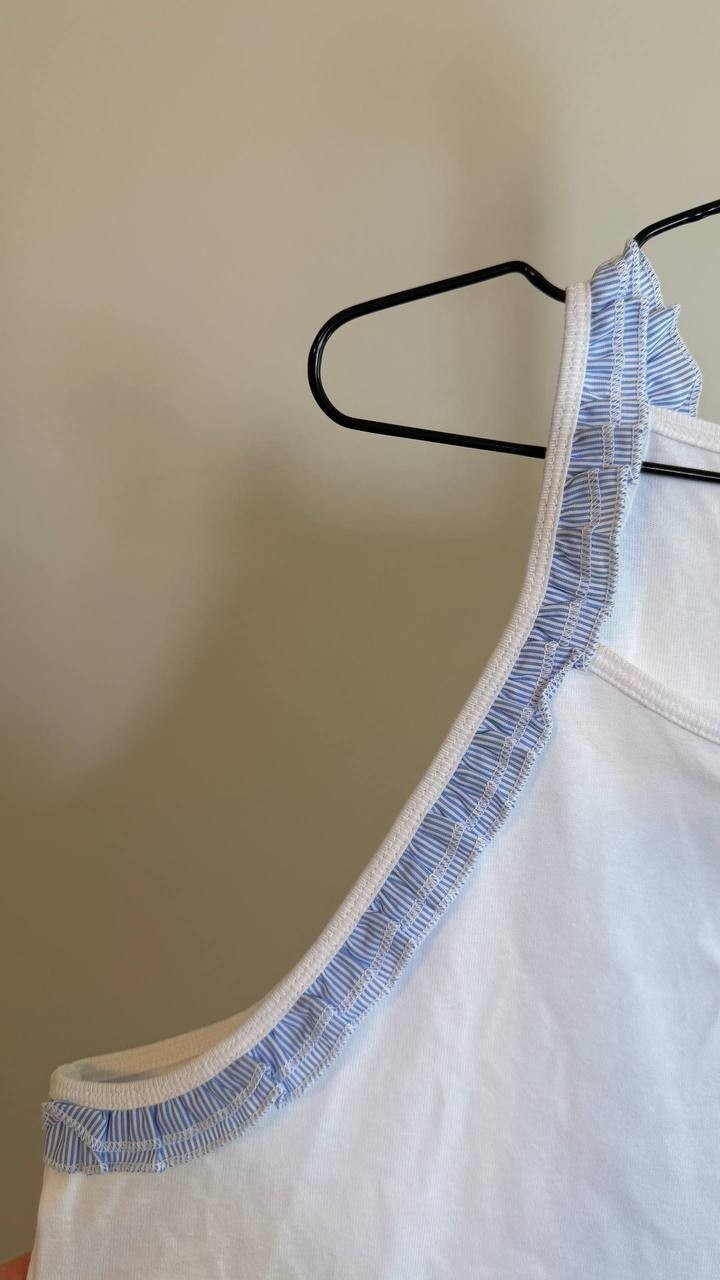 Tommy Hilfiger Ruffle Trim Cotton Tank Top White Sleeveless SizeXL NWT need wash