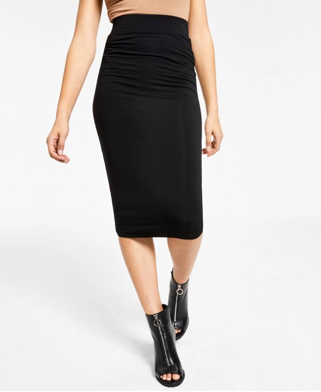 Bar III Skirt PXL Black Petite Knit Midi Pencil High Rise Pull-On Stretch NWT