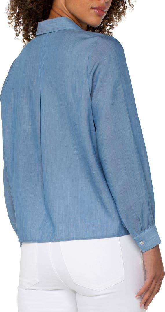 Liverpool Pintuck Pleat Woven Long‑Sleeve Shirt – PL – Bridgeton Light –NWT– $89