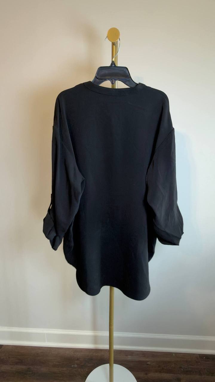Calvin Klein Crepe Relaxed Button‑Front Shirt Black M NWT $79