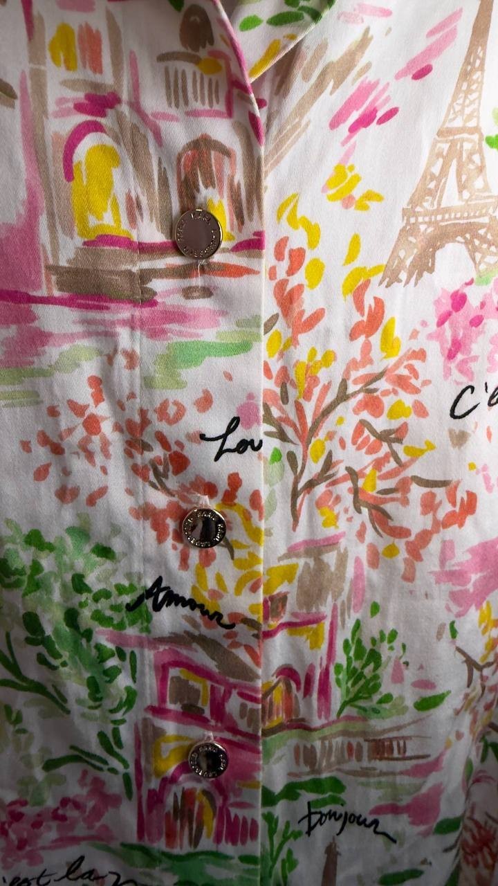 Karl Lagerfeld Paris Plus Printed Collared Dress White/Pink 16W NWT $169