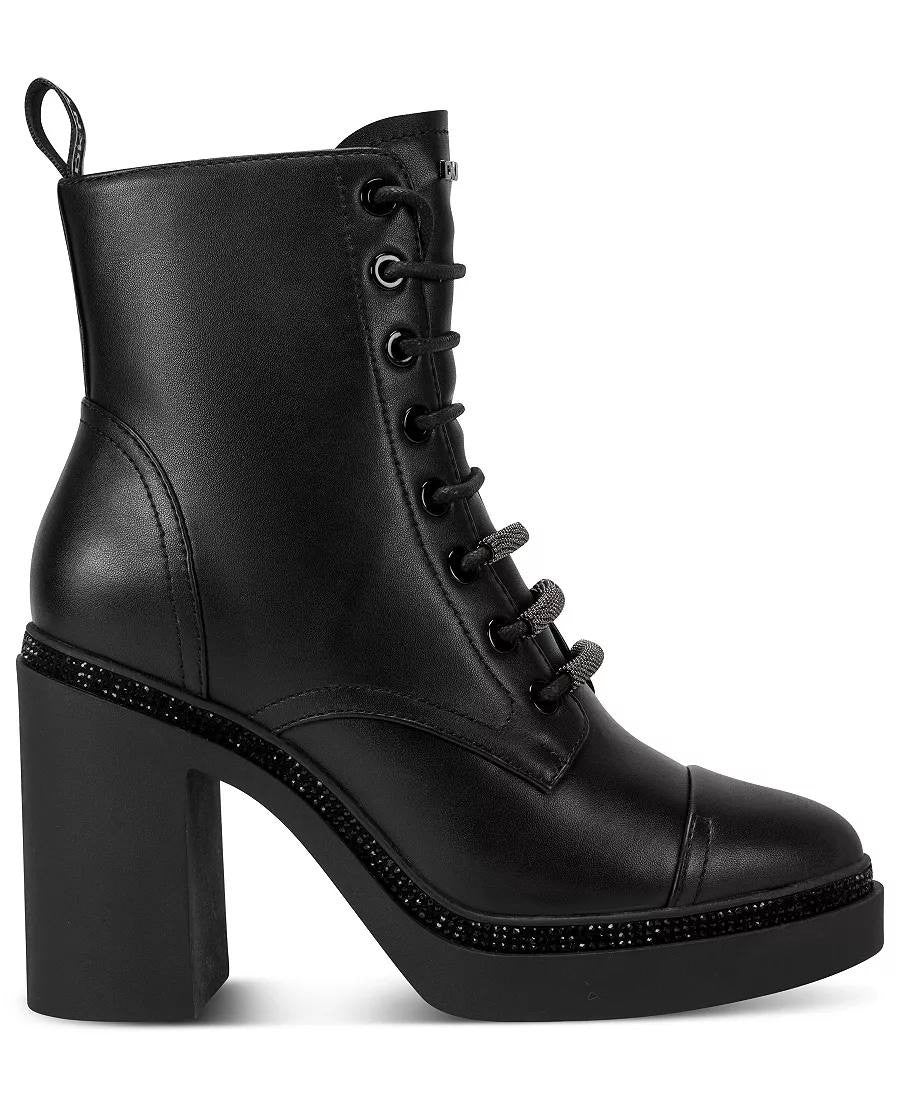 DKNY Platform Heel Boots 8.5 Black Textile Zippered Modern New In Box msrp$159