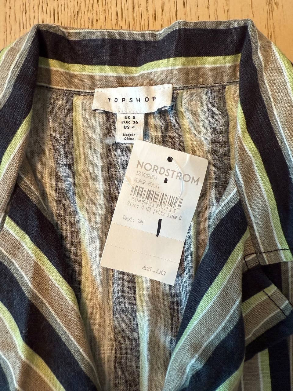 TOPSHOP Striped Linen-Blend Button-Up Shirt - Women's Short Sleeve US 4