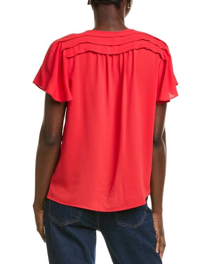 Jones New York Women’s Pleated Shoulder Flutter Sleeve Blouse Rouge PM $79.50 NW